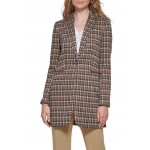 Womens Long Sleeve One Button Plaid Jacket