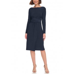 Womens Long Sleeve Ruched Waist Dress