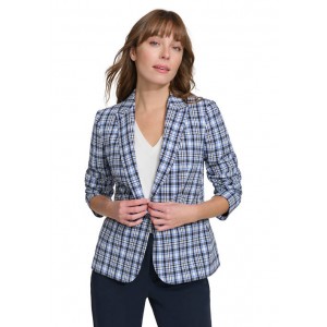 Womens Crinkle Check One Button Blazer