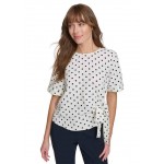 Womens Short Sleeve Dot Tie Front Blouse