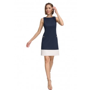 Womens Color Block A-line Pocket Dress