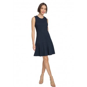Womens Basket Knit Sleeveless Fit and Flare Dress