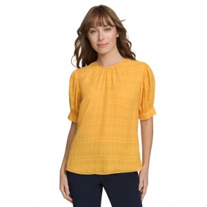 Womens Textured Puff Sleeve Blouse