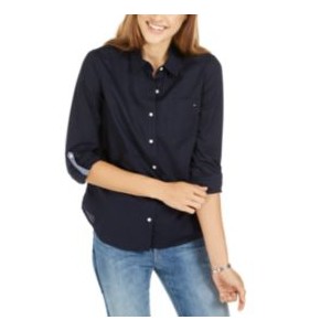 Womens Cotton Roll-Tab Button-Up Shirt