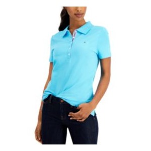 Womens Solid Short-Sleeve Polo Top
