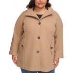 Womens Plus Size Hooded Button-Front Coat