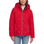 Womens Diamond Quilted Hooded Packable Puffer Coat