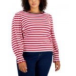 Plus Size Striped Smocked-Cuff Top