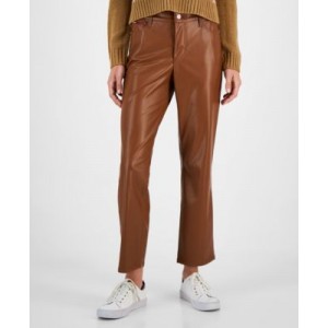 Womens Mid-Rise Faux-Leather Straight-Leg Pants