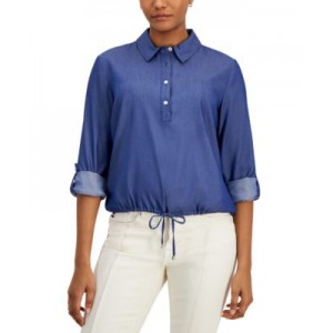 Womens Drawstring-Hem Popover Top