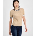 Womens Short-Sleeve Cable-Knit Sweater