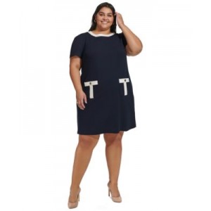 Plus Size Contrast-Trim Shift Dress