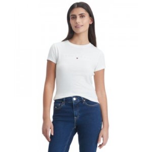 Womens Cotton Slim-Fit Tonal-Logo T-Shirt