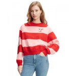 Womens Striped Letterman Crewneck Cotton Sweatshirt
