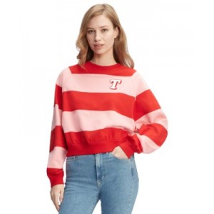 Womens Striped Letterman Crewneck Cotton Sweatshirt