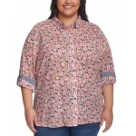 Plus Size Floral Roll-Tab Button-Up Shirt