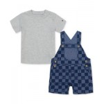 Baby Boys Short-Sleeve Heather T-Shirt & Printed Shortall 2 Piece Set