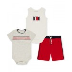 Baby Boys Logo Tank Bodysuit Logo T-Shirt & Side-Stripe Shorts 3 Piece Set