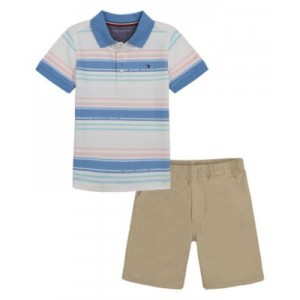 Toddler Boys Multi Stripe Polo Shirt Twill Shorts Set