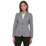 Womens Printed Notched-Collar Pocket-Front Blazer