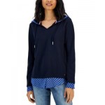 Womens Layered-Look French Terry Hoodie Top