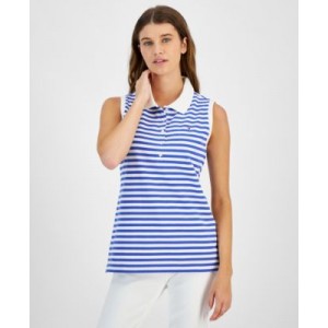 Womens Striped Sleeveless Polo Shirt