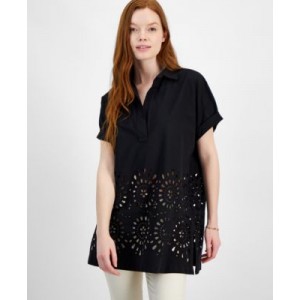 Womens Cotton Eyelet Popover Top