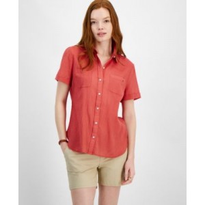 Womens Cotton Solid Short-Sleeve Shirt