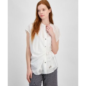 Womens Cap-Sleeve Tie-Front Blouse