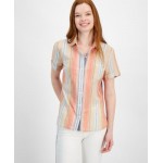 Womens Cotton Striped Short-Sleeve Shirt