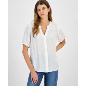 Womens Smocked Textured Blouse