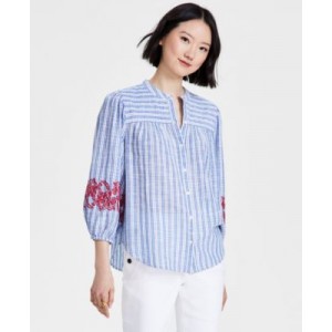 Womens Striped Embroidered Tunic Top