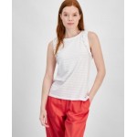 Womens Solid-Color Textured Ruffled Tank Top