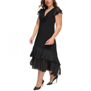 Plus Size Flutter-Sleeve A-Line Dress