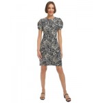 Womens Printed Puff-Sleeve Sheath Dress