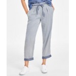 Womens Cotton High-Rise Tie Pants