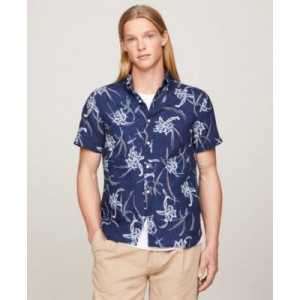 Mens Short Sleeve Tropical Print Button-Down Shirt