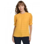 Womens Solid Round-Neck Short-Sleeve Blouse