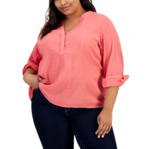 Plus Size Popover Roll Tab Tunic Top