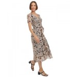Womens Ruffle-Front Clip-Dot Midi Dress