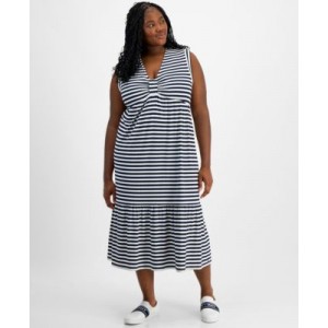 Plus Size Striped Sleeveless Midi Dress