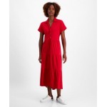 Womens Cotton Collared Tiered Maxi Dress