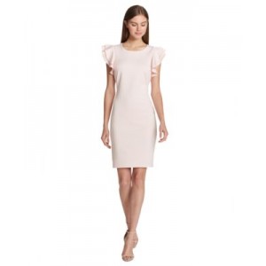 Petite Scuba Sheath Dress with Flutter Sleeves