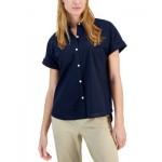 Womens Cotton Tonal-Plaid Button Shirt