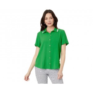 Womens Tommy Hilfiger Short Sleeve Button Up With Ribbed Collar