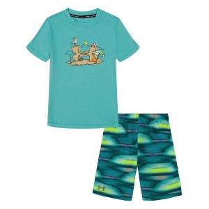 Surge Stripe Swim Set (Little Kid) Radial Turquoise