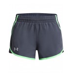 Under Armour Girls Fly By Athletic Shorts (Big Kids) Downpour Gray/Matrix Green/Reflective