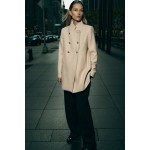 DOUBLE BREASTED HIGH COLLAR WOOL BLEND COAT