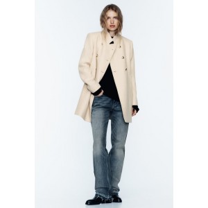 DOUBLE BREASTED HIGH COLLAR WOOL BLEND COAT