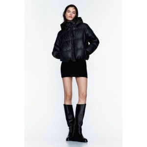 WIND PROTECTION FAUX LEATHER CROPPED PUFFER ANORAK